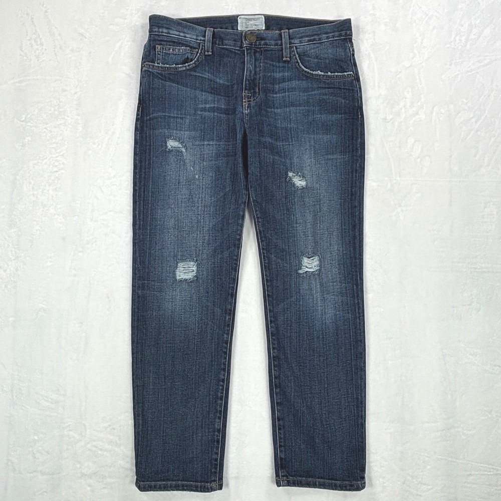 Current/Elliott The Boyfriend Loved Destroy Distressed Cropped Denim Jeans Sz 25